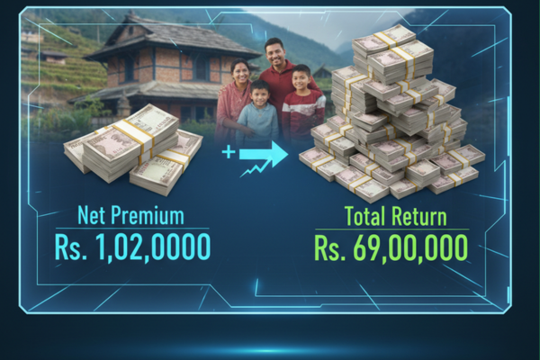 Amrit shree National life's products invest 102000 per year and get 6900000 return.