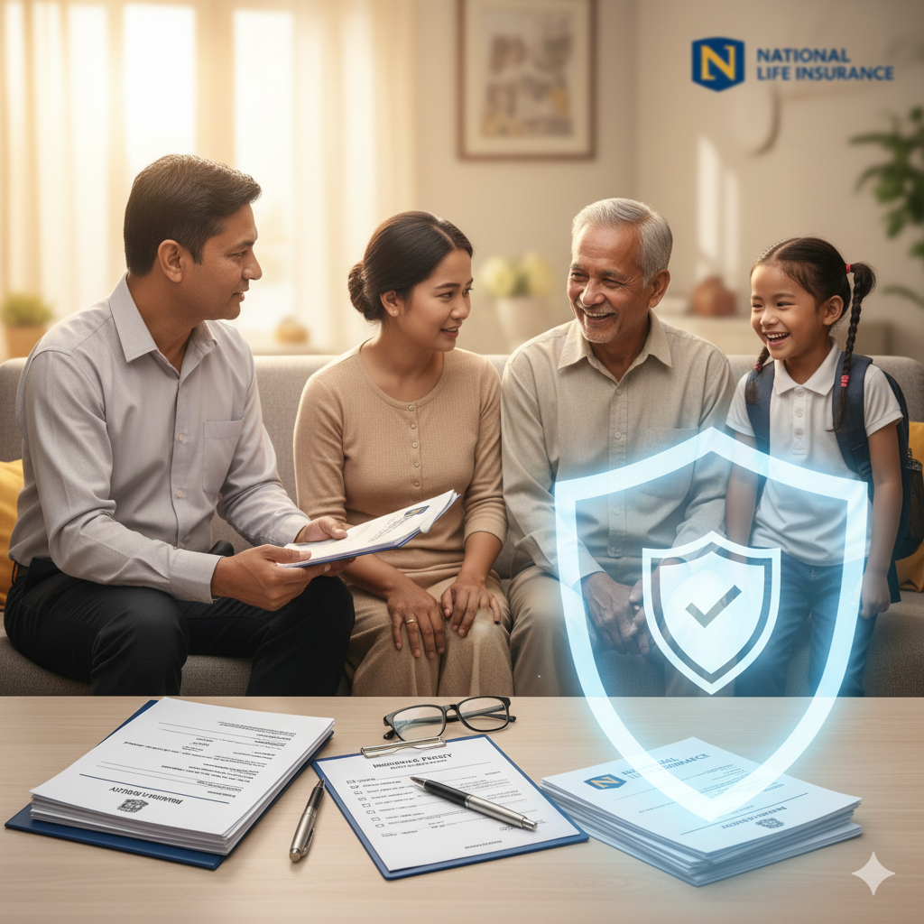 a agent showing claim process to a family